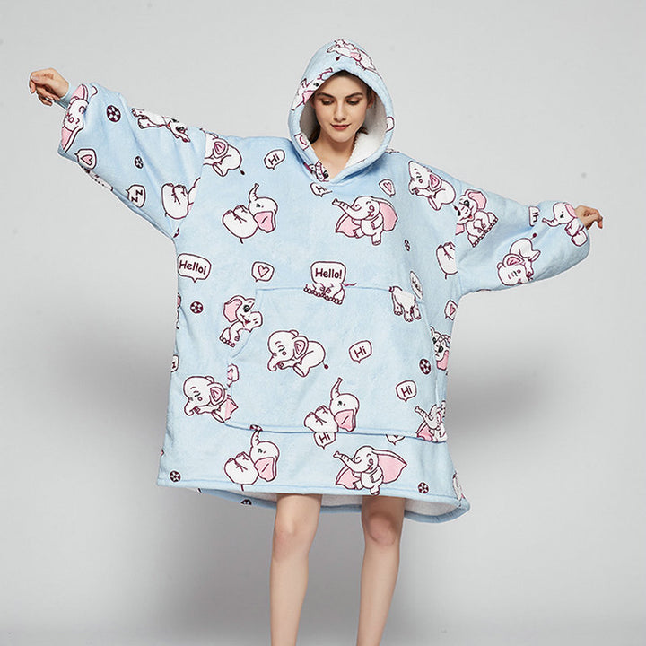Hoodie deken met vrolijke print, zacht flanel en oversized