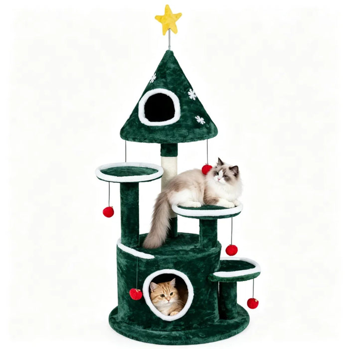 Warmteparadijs Kattenboom met kerstthema 127 cm met 6 belletjesballen