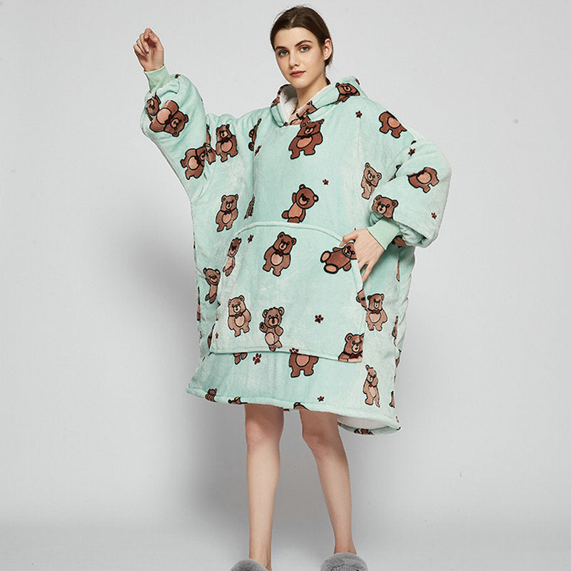 Hoodie deken met vrolijke print, zacht flanel en oversized