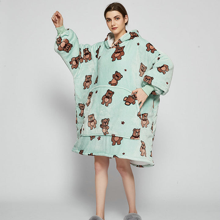 Hoodie deken met vrolijke print, zacht flanel en oversized