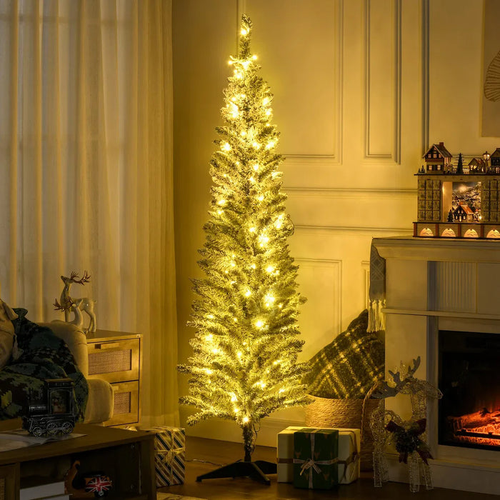 Warmteparadijs Smalle kerstboom met sneeuw en 170 warmwitte leds