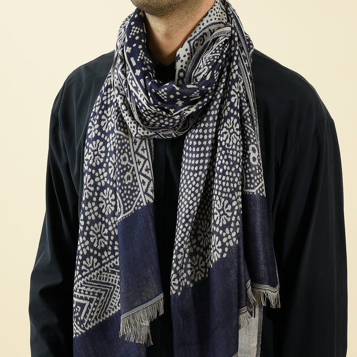 Geweven jacquard sjaal met franjes