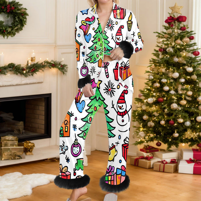 Warmteparadijs Kerstpyjama met knoopjes en manchetten van bont