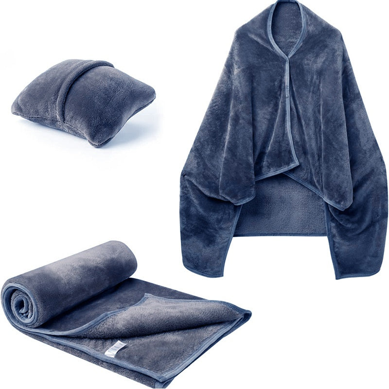 Fleece deken als omslagdoek met knopen