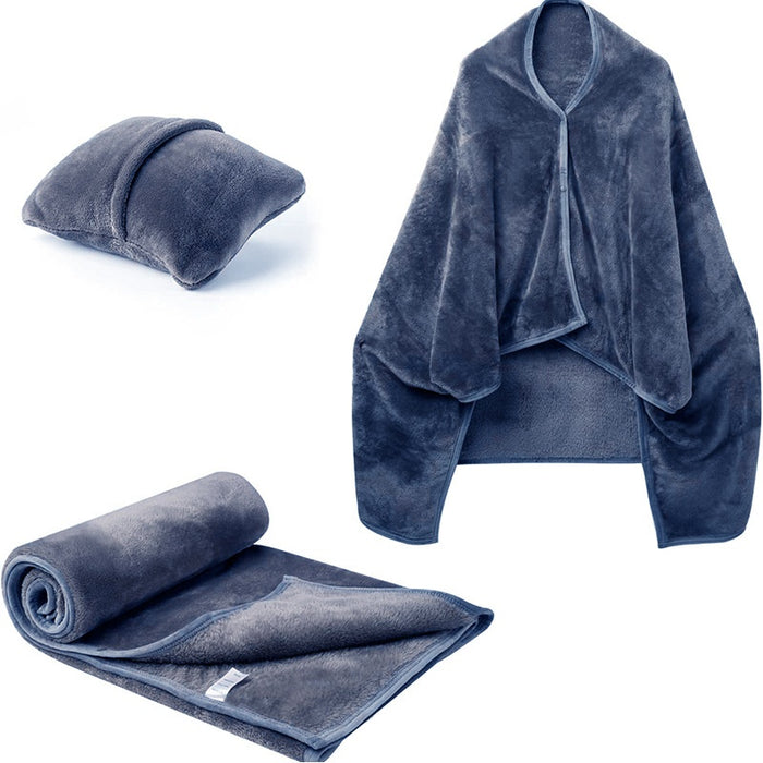 Warmteparadijs Fleece deken 3-in-1: omslagdoek, plaid en reiskussen