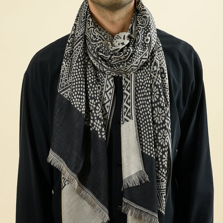 Geweven jacquard sjaal met franjes