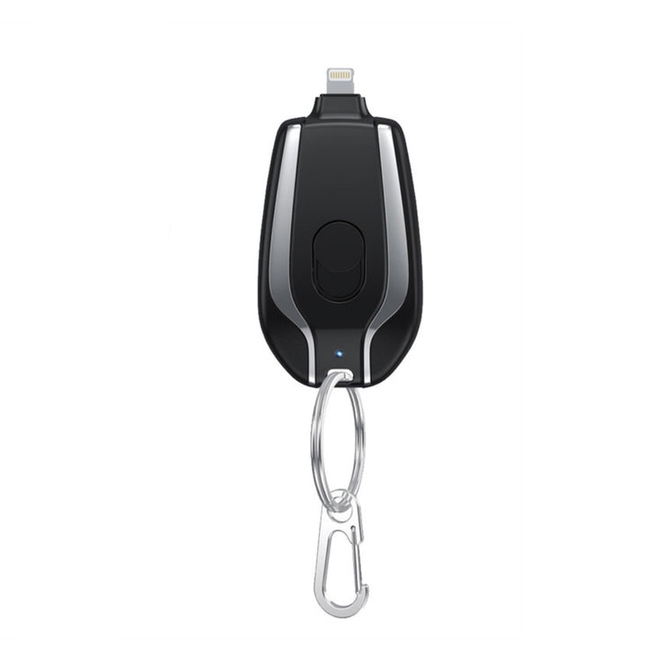 Zwarte mini powerbank als sleutelhanger
