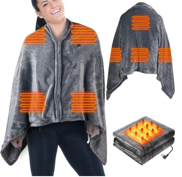 USB verwarmde poncho met rits, 150 x 80 cm, voor kantoor