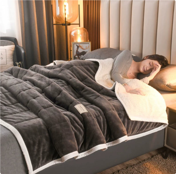 Warmteparadijs Extra dikke drielaagse fleece deken met sherpa voering
