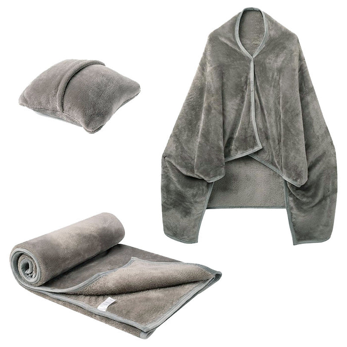 Warmteparadijs Fleece deken 3-in-1: omslagdoek, plaid en reiskussen
