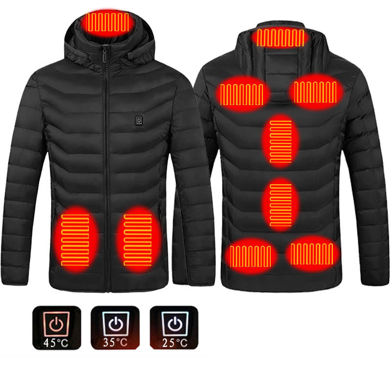 Verwarmde jas met USB en tot 9 warmtezones, licht en winddicht