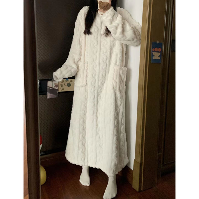 Warmteparadijs Lange nachtjapon van coral fleece met zakken
