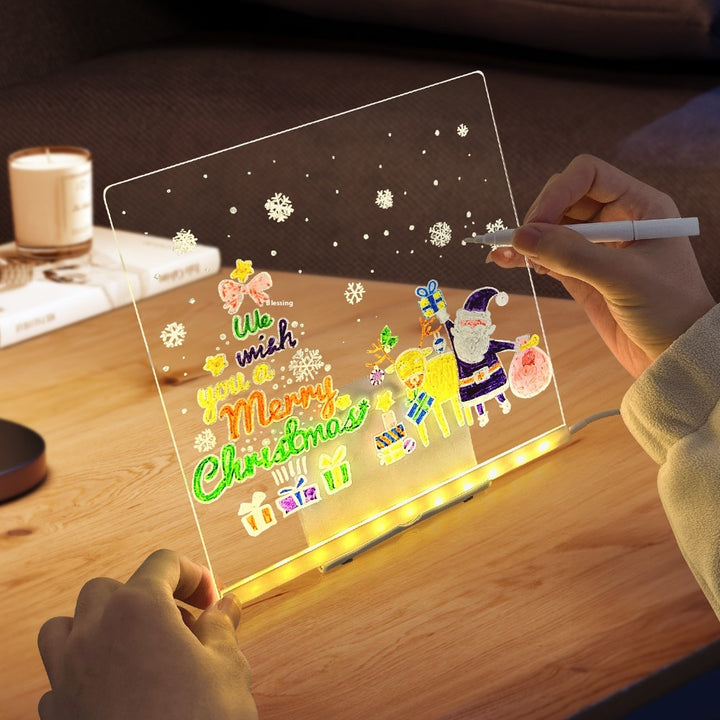 Verlicht acryl tekenbord met tekening op ledvoet