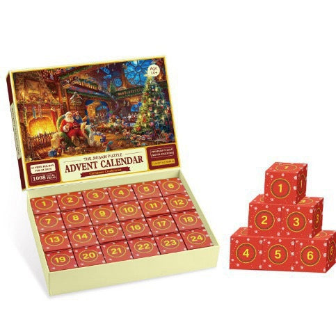 Adventskalender met genummerde doosjes vol puzzelstukjes