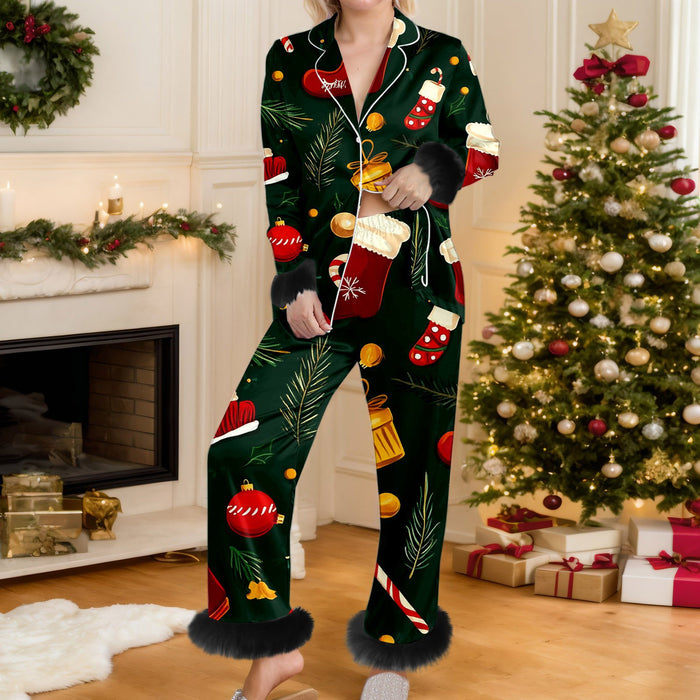 Warmteparadijs Kerstpyjama met knoopjes en manchetten van bont