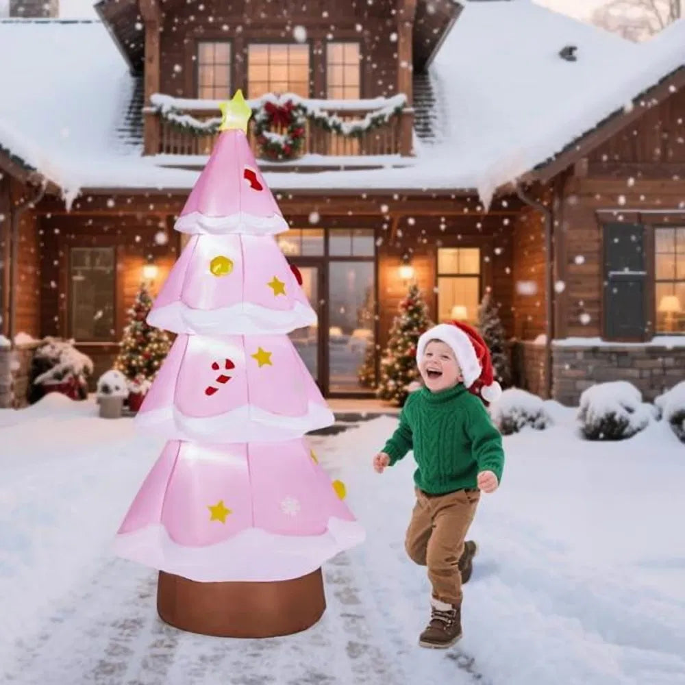 Opblaasbare roze kerstboom met ballen