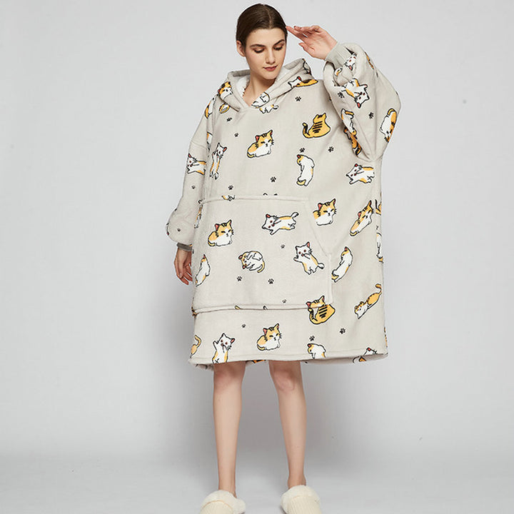 Hoodie deken met vrolijke print, zacht flanel en oversized