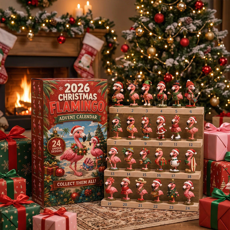 Adventskalender met roze flamingofiguurtjes