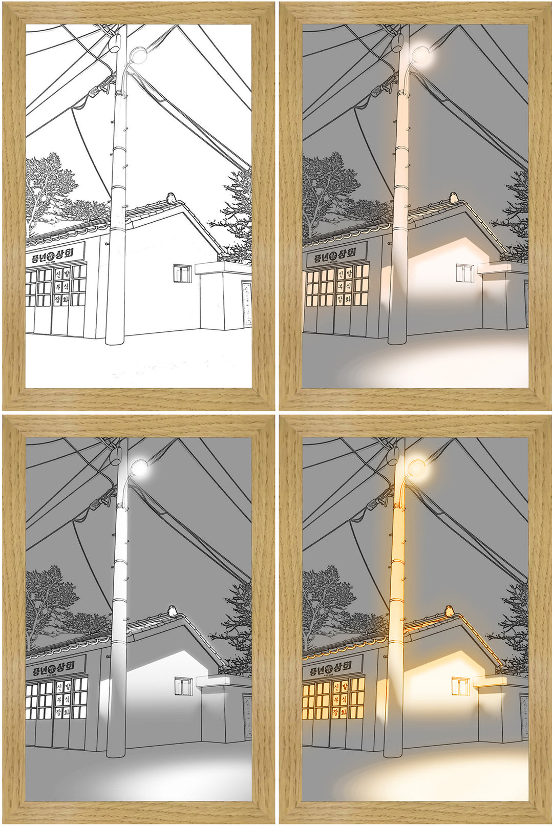 Verlicht schilderij met zonlicht door een raam