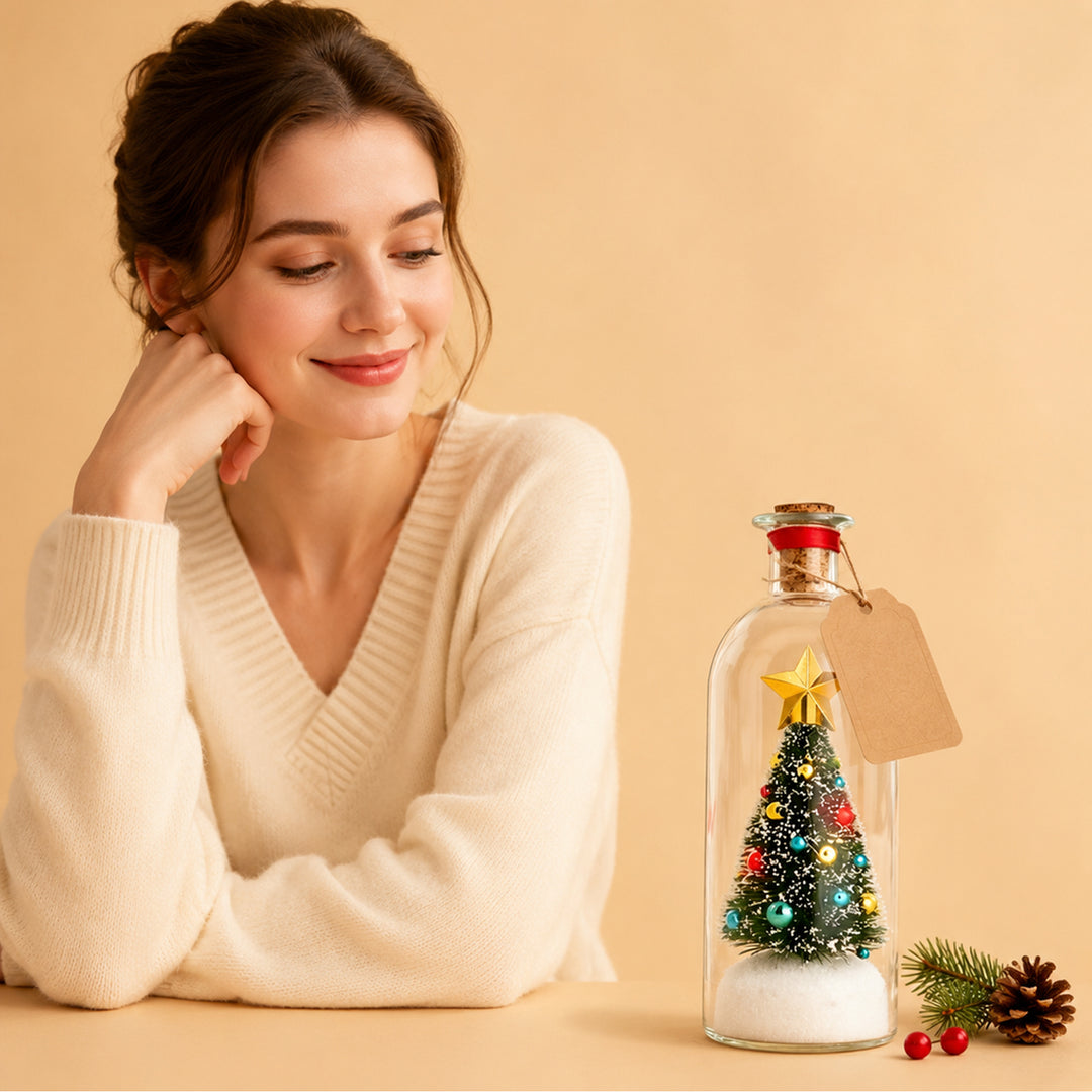 Mini kerstboom in fles met lichtjes