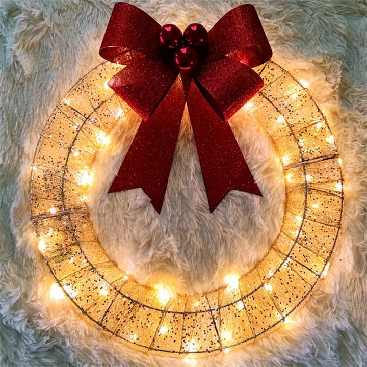 Kerstkrans met verlichting en grote strik, 50 cm – 140 leds