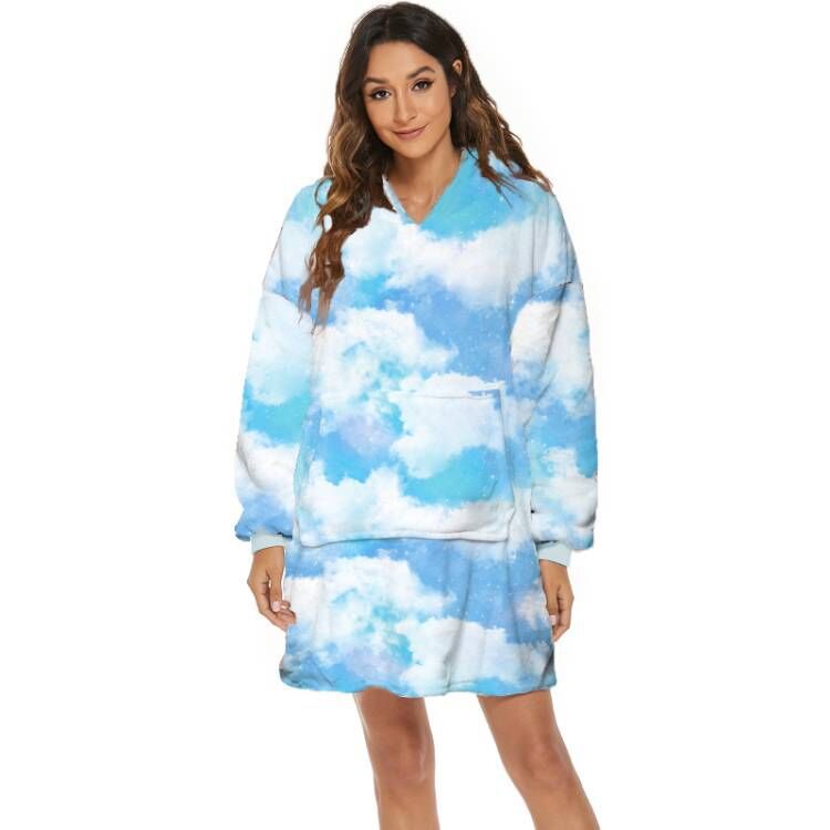Oversized hoodie deken met capuchon en print