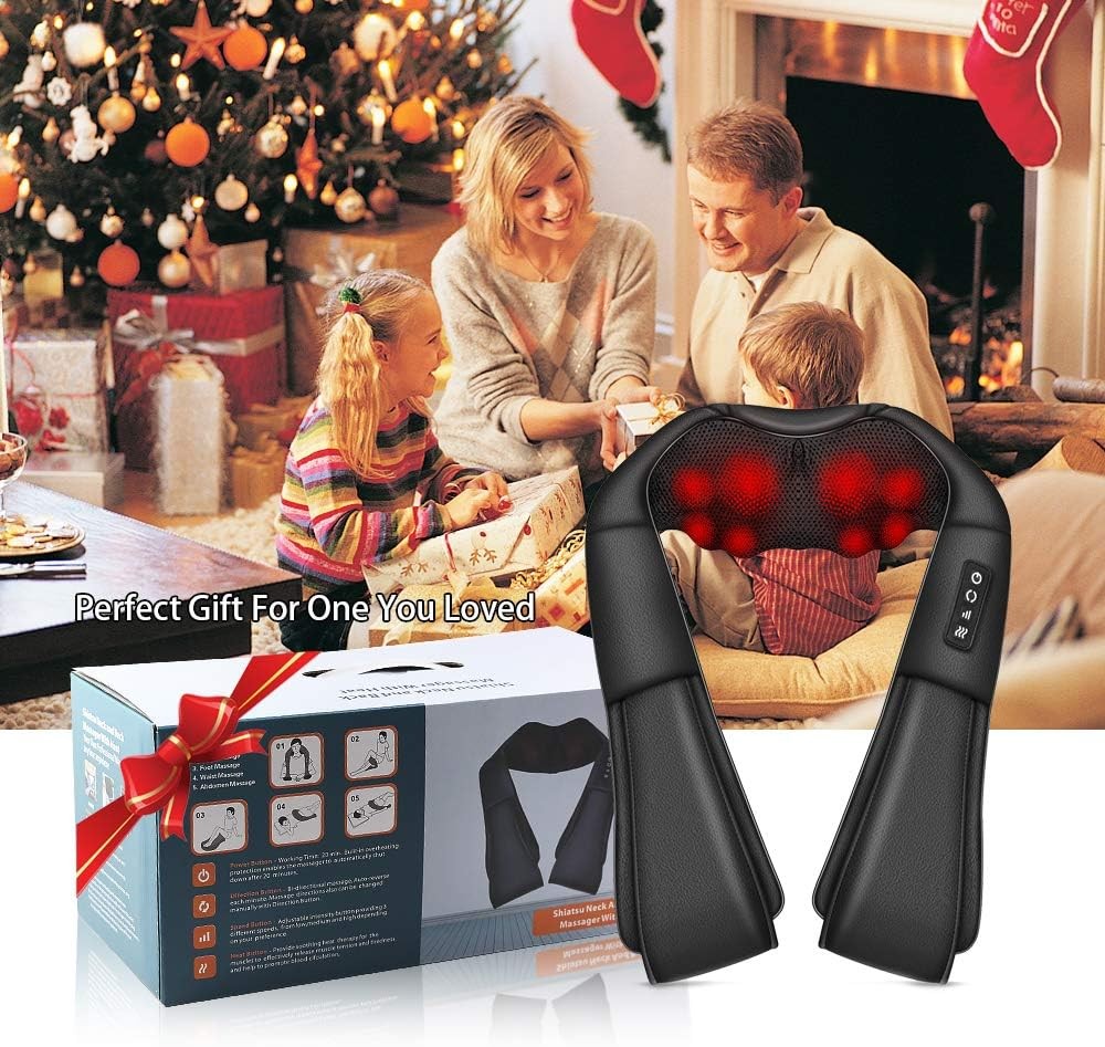 Shiatsu nek- en rugmassage apparaat met warmte en kneedfunctie