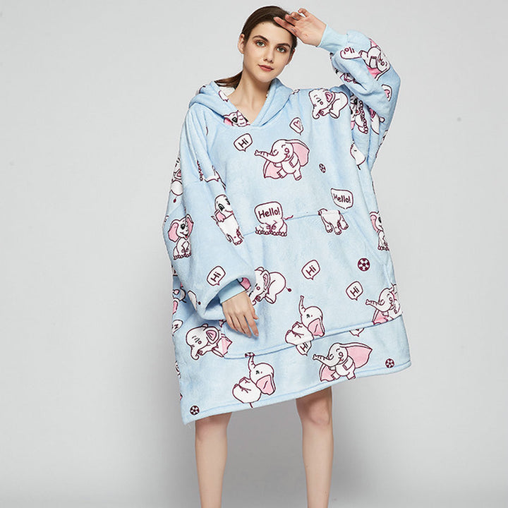 Hoodie deken met vrolijke print, zacht flanel en oversized