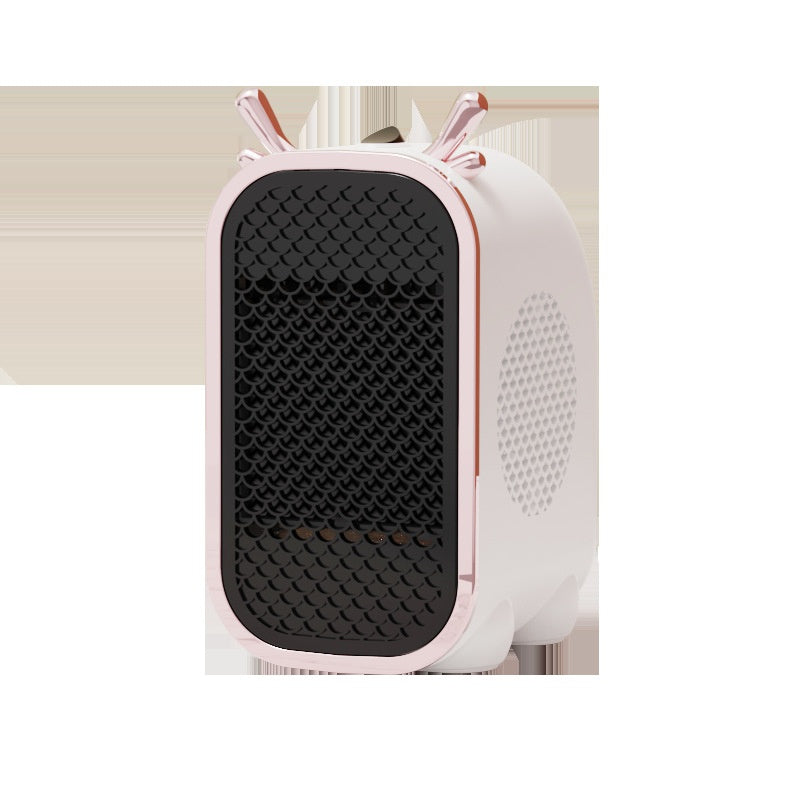 Mini ventilatorkachel met oortjes op bureau