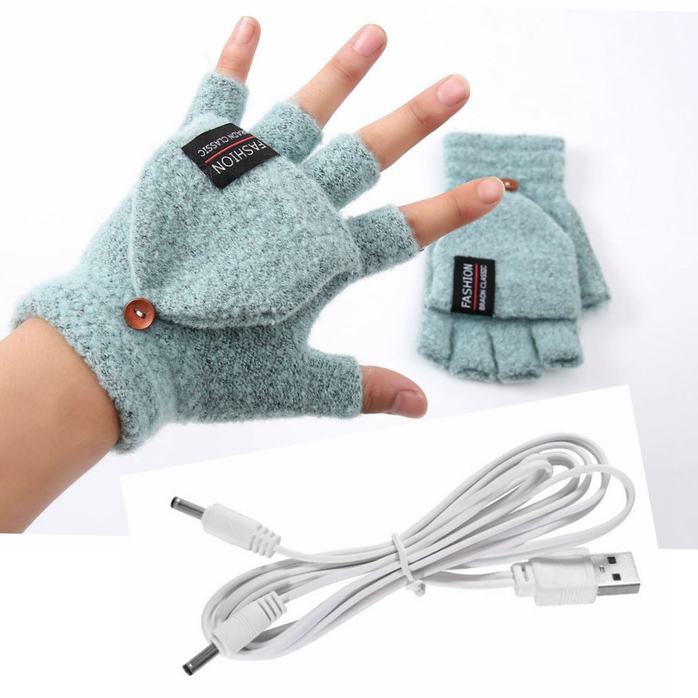Verwarmde handschoenen op USB, dubbelzijdig, halve vinger