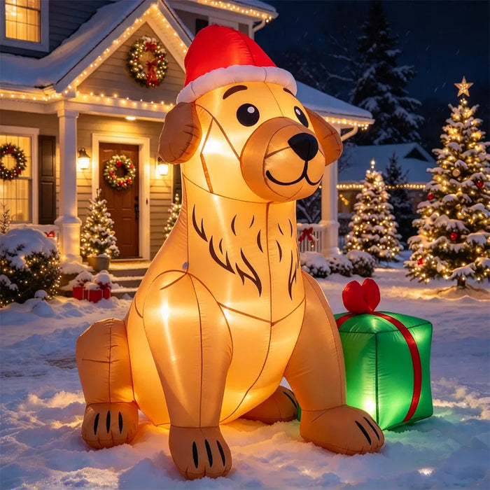 Warmteparadijs Opblaasbare golden retriever 152 cm met kerstmuts