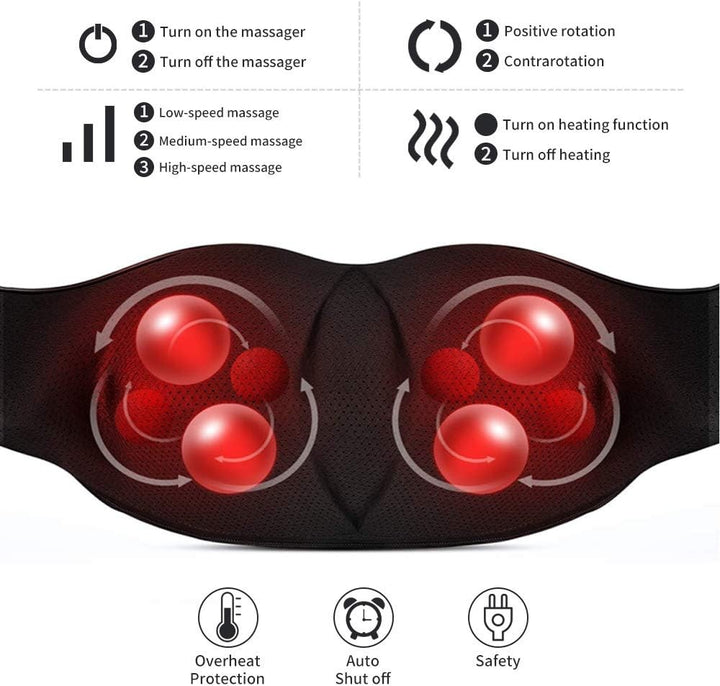 Shiatsu nek- en rugmassage apparaat met warmte en kneedfunctie