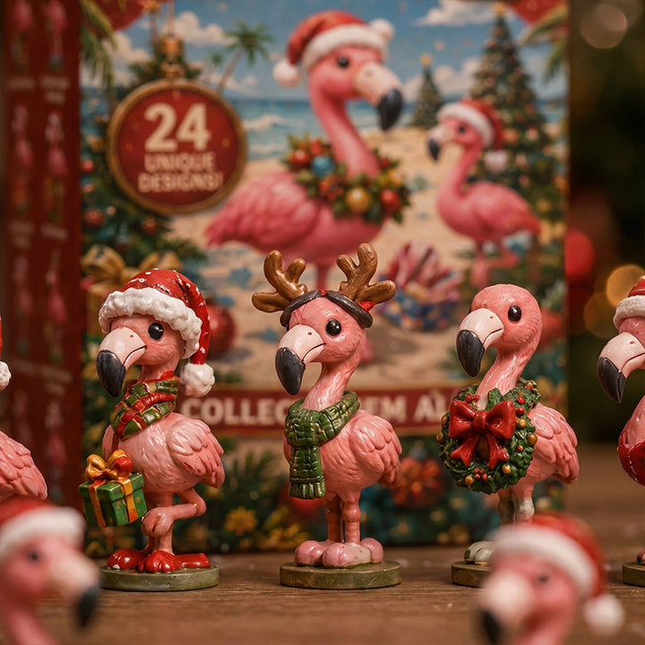 Adventskalender met roze flamingofiguurtjes
