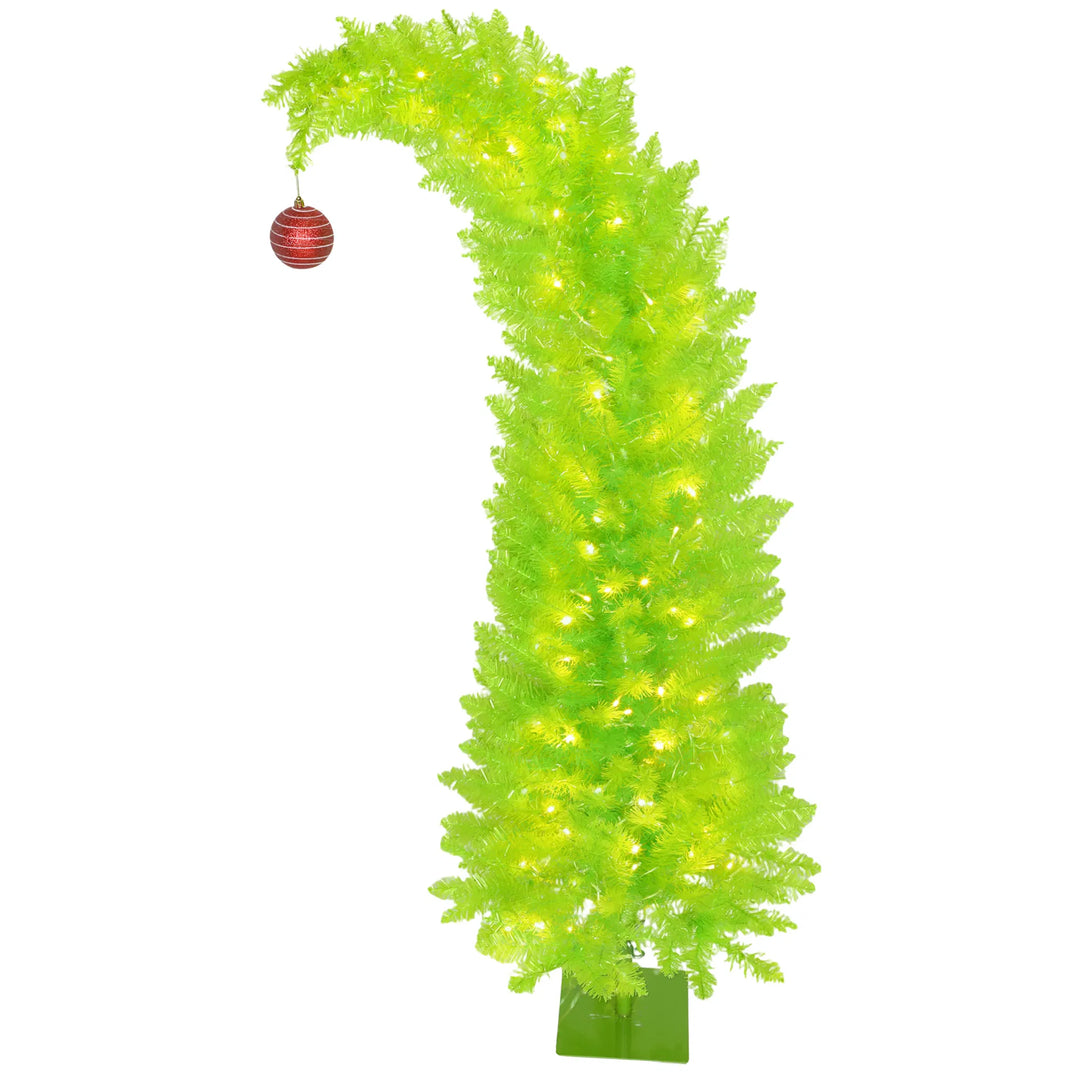 Smalle limoengroene kerstboom met gebogen top