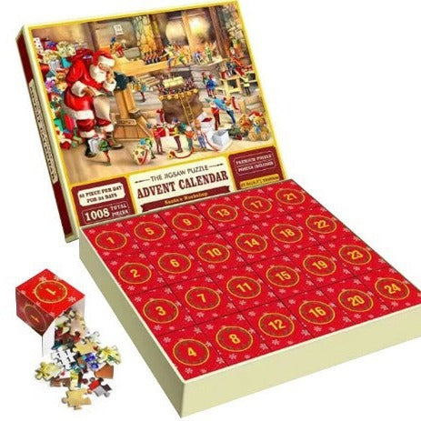 Adventskalender met genummerde doosjes vol puzzelstukjes