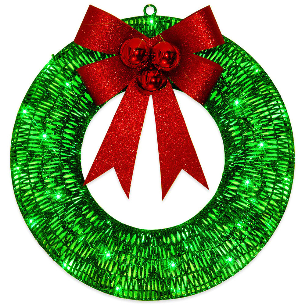 Kerstkrans met verlichting en grote strik, 50 cm – 140 leds