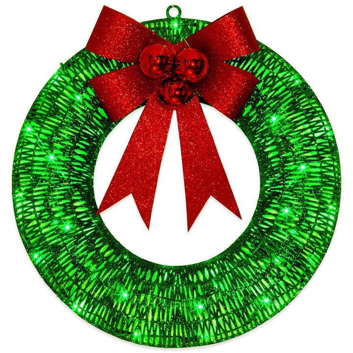 Kerstkrans met verlichting en grote strik, 50 cm – 140 leds