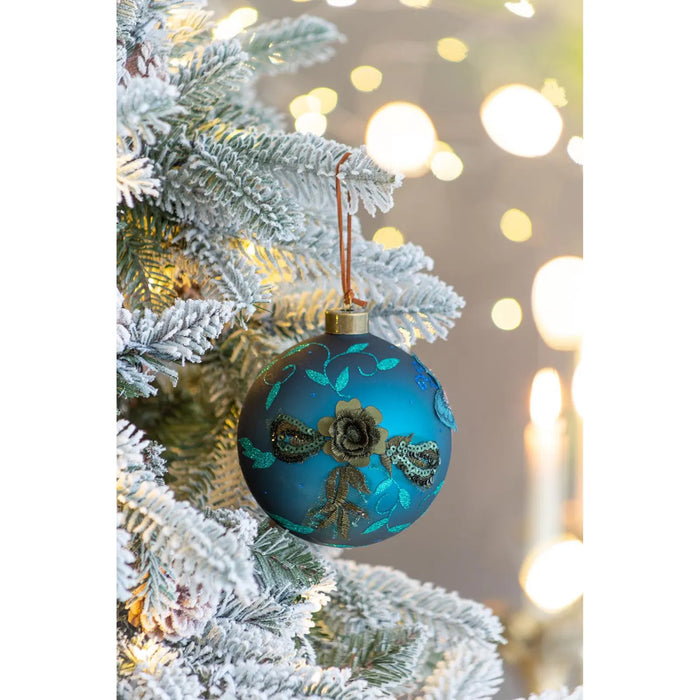 Warmteparadijs Glazen kerstballen in petrolblauw met glitter, set van 4