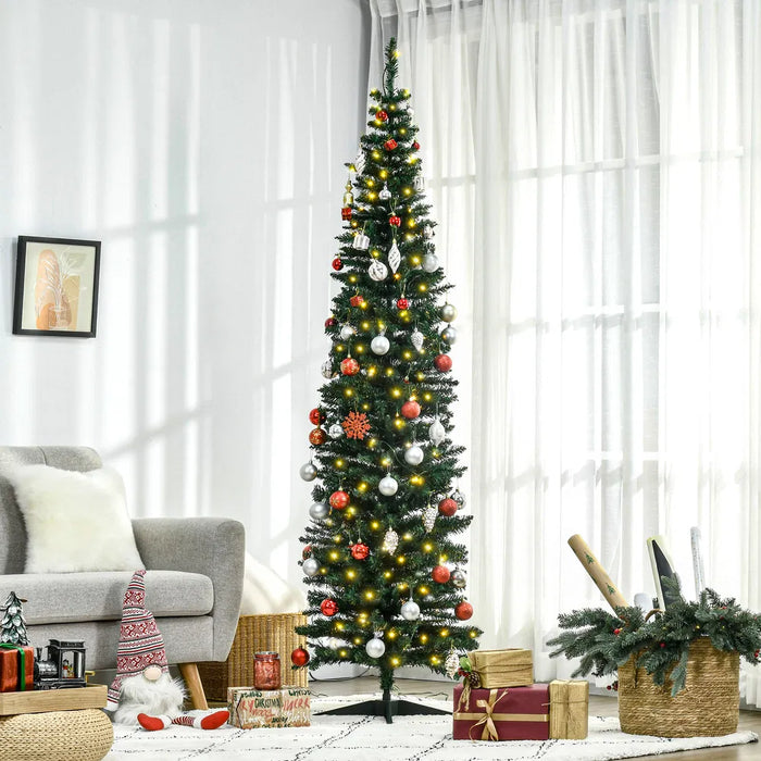 Warmteparadijs Smalle kunstkerstboom 213 cm met 250 warmwitte leds