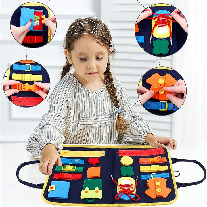 Vilten busy board met gespen en ritsen