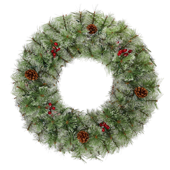 Warmteparadijs Set van 2 verlichte kerstkransen met besjes en dennenappels