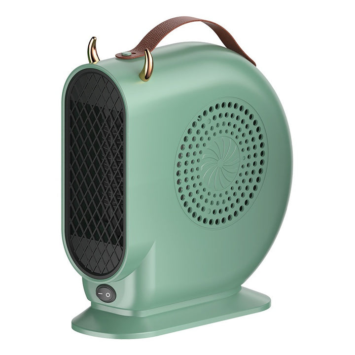 Kleine ventilatorkachel met handvat in leerlook