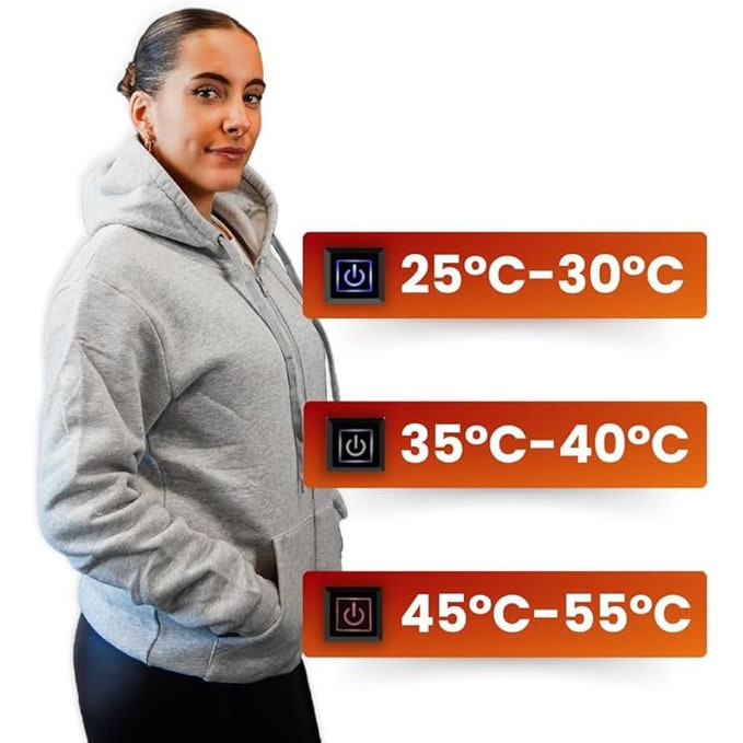Warmteparadijs™ Verwarmde hoodie met rits, capuchon en USB-warmtezones