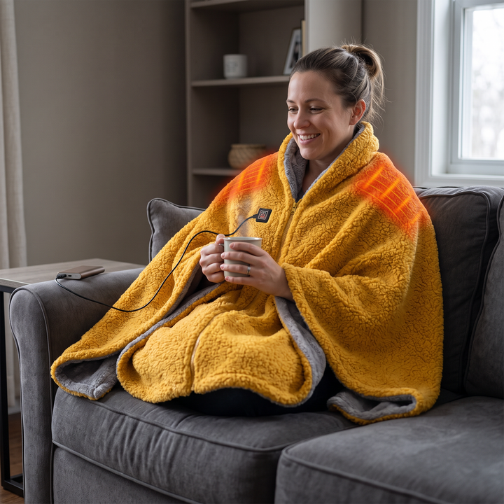 Warmteparadijs™ USB-verwarmde sherpa plaid met drie standen en rits