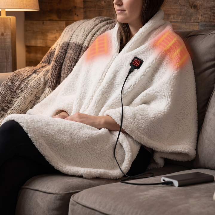 Warmteparadijs™ USB-verwarmde sherpa plaid met drie standen en rits