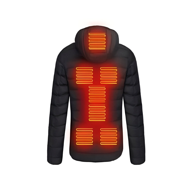 Warmteparadijs™ Zwarte verwarmde jas met drie standen en ingebouwde USB