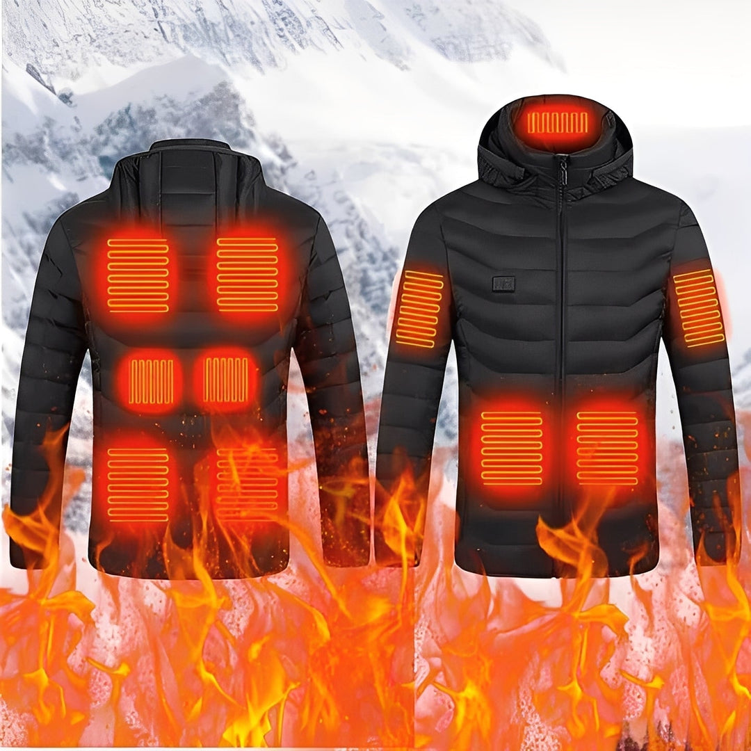 Warmteparadijs™ Zwarte verwarmde jas met drie standen en ingebouwde USB