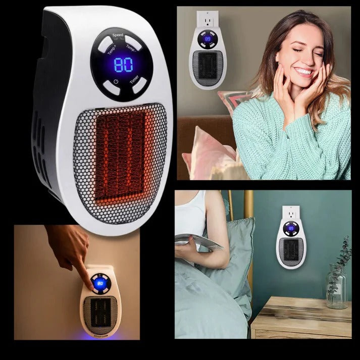 Warmteparadijs™ Mini stopcontactkachel met display, timer en draaistekker
