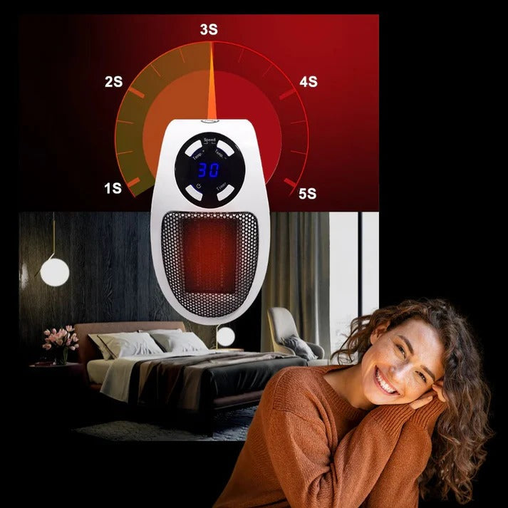 Warmteparadijs™ Mini stopcontactkachel met display, timer en draaistekker