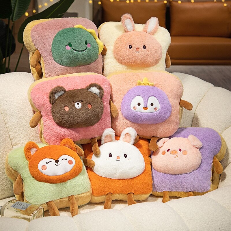 Warmteparadijs™ Zachte pluche handwarmer als toast met schattig dier